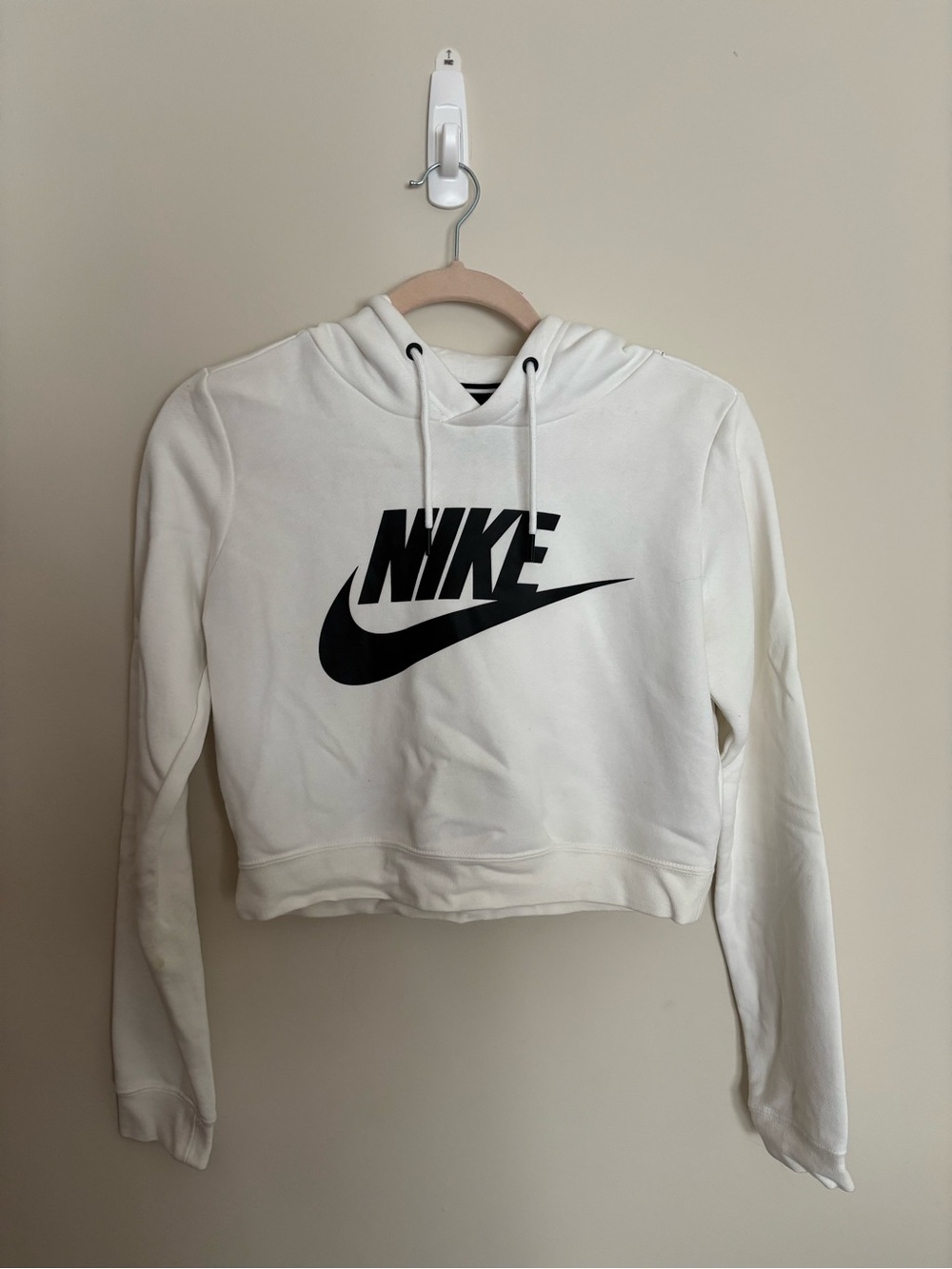 Nike Women’s White Cropped Hoodie with Black Swoosh